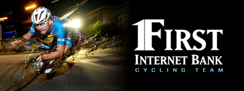 1st internet bank cyclist in night race, text "First Internet Bank Team"