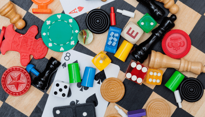 Board game and toys on a table